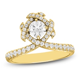 Unspoken Round-Cut Diamond Halo Ring 3/4 ct tw 14K Yellow Gold