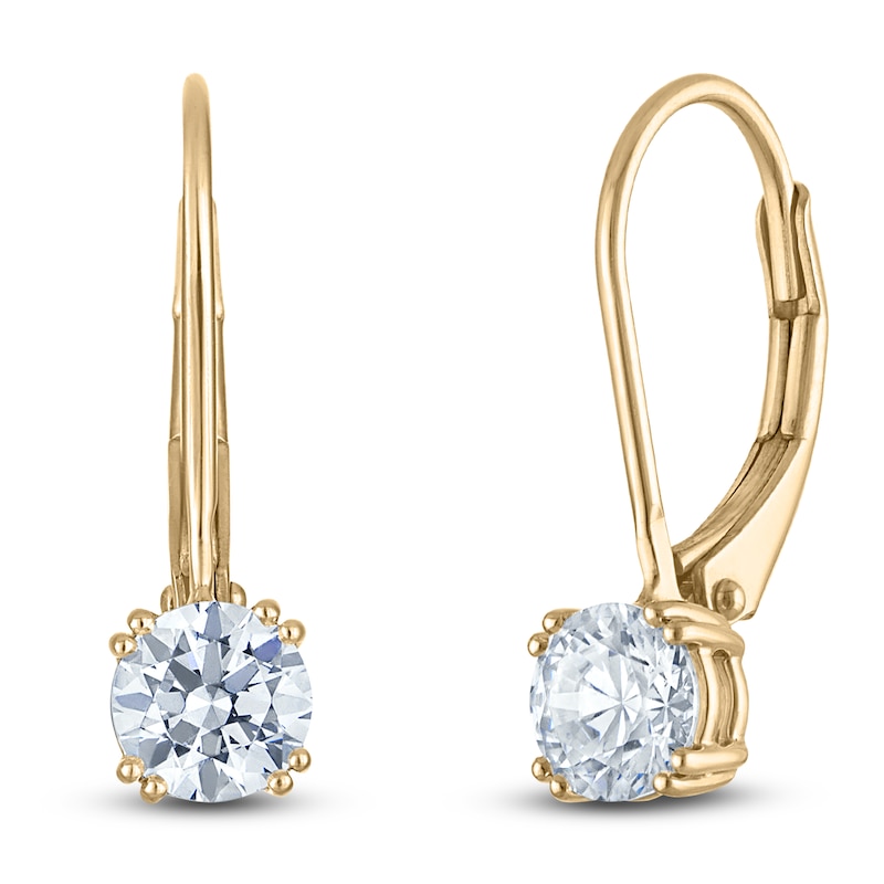 Main Image 2 of Round-Cut Lab-Grown Diamond Solitaire Drop Earrings 1/2 ct tw 14K Yellow Gold (SI2/F)