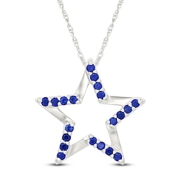 Blue Lab-Created Sapphire Star Necklace Sterling Silver 18"