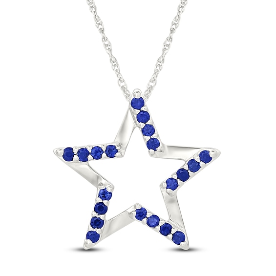 Blue Lab-Created Sapphire Star Necklace Sterling Silver 18"