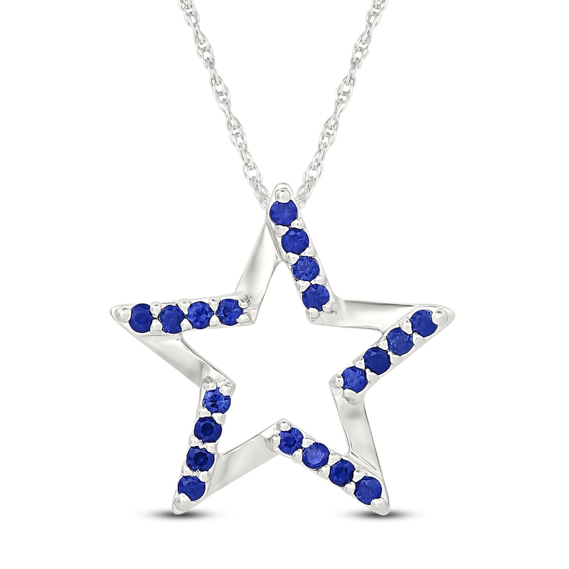 Main Image 1 of Blue Lab-Created Sapphire Star Necklace Sterling Silver 18"