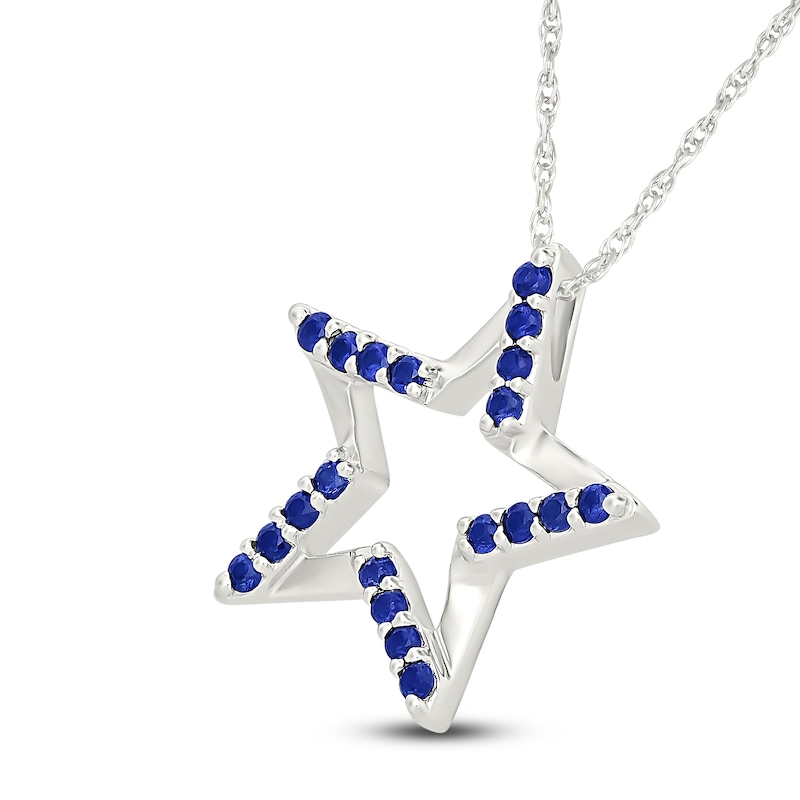 Main Image 2 of Blue Lab-Created Sapphire Star Necklace Sterling Silver 18"
