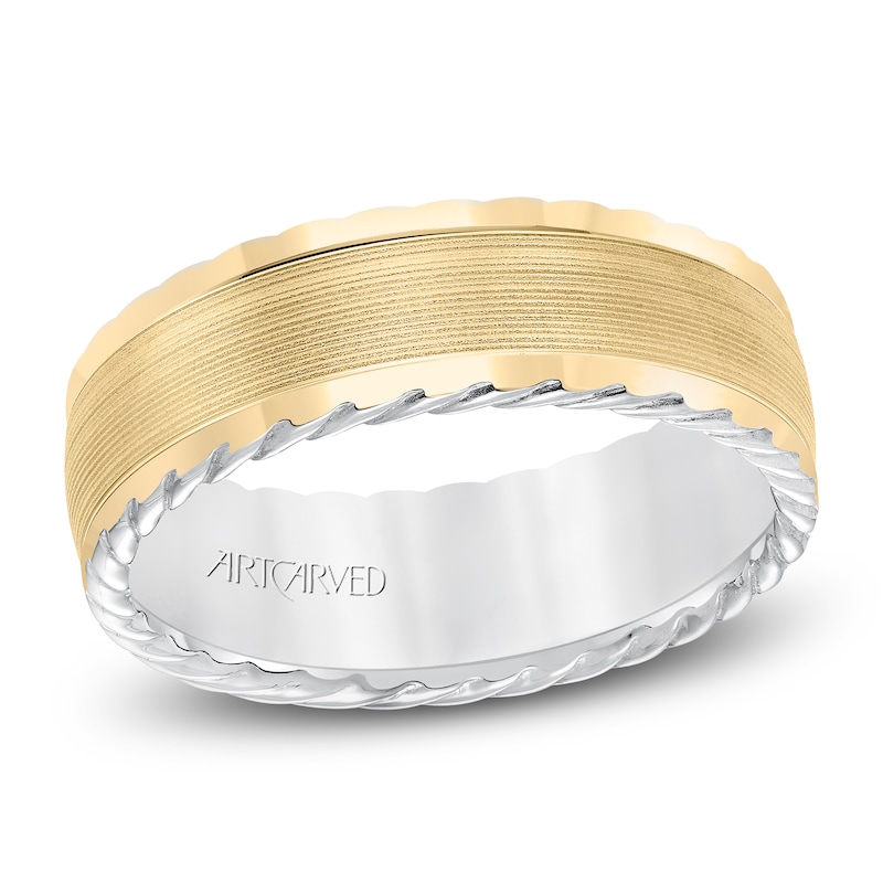 Main Image 1 of ArtCarved Men's Scored Wedding Band 14K Two-Tone Gold 7mm