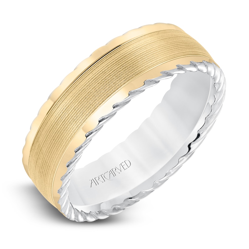 Main Image 2 of ArtCarved Men's Scored Wedding Band 14K Two-Tone Gold 7mm