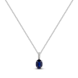 Oval-Cut Natural Blue Sapphire and Diamond Necklace 1/20 ct tw 14K White Gold 17"