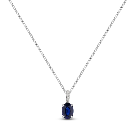 Oval-Cut Natural Blue Sapphire and Diamond Necklace 1/20 ct tw 14K White Gold 17"