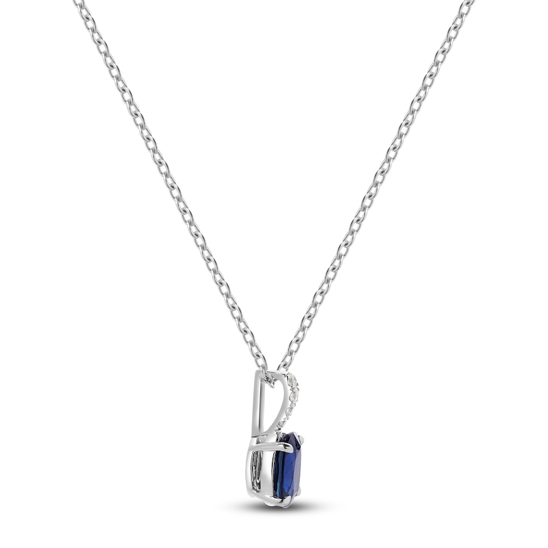 Main Image 2 of Oval-Cut Natural Blue Sapphire and Diamond Necklace 1/20 ct tw 14K White Gold 17"