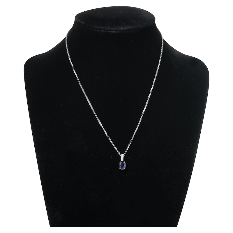 Main Image 3 of Oval-Cut Natural Blue Sapphire and Diamond Necklace 1/20 ct tw 14K White Gold 17"
