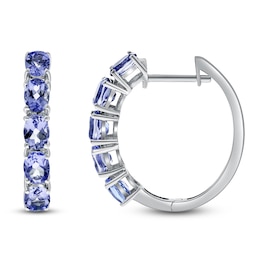 Oval-Cut Natural Tanzanite Hoop Earrings Sterling Silver