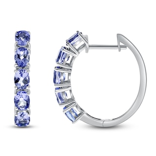 Oval-Cut Natural Tanzanite Hoop Earrings Sterling Silver