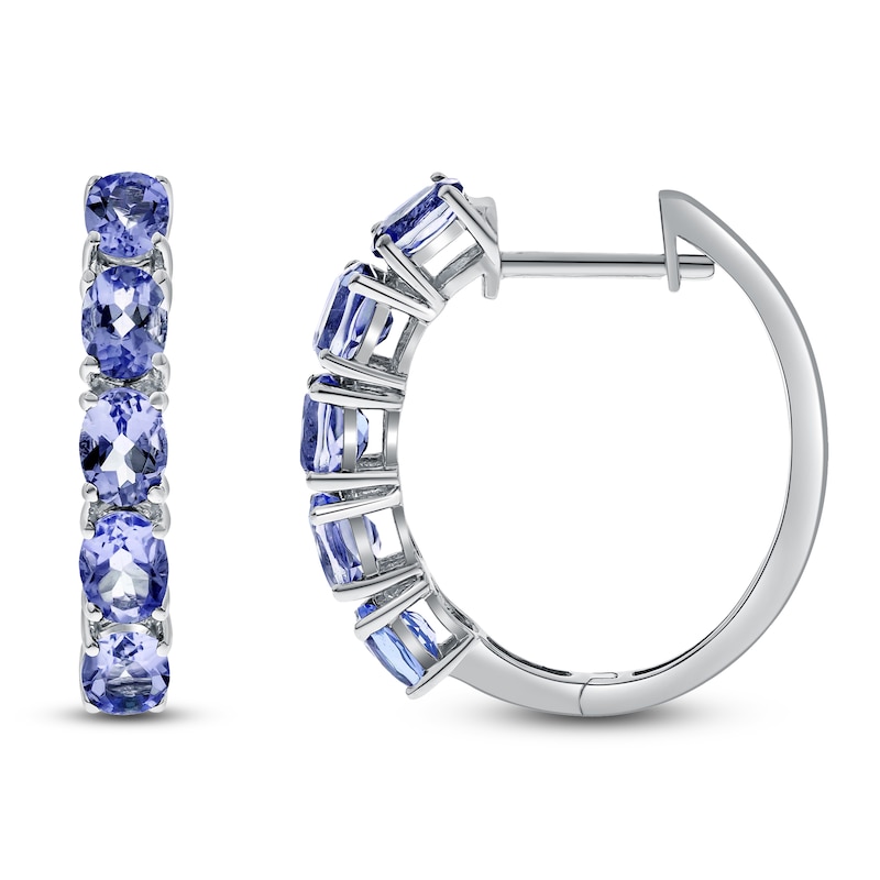 Main Image 1 of Oval-Cut Natural Tanzanite Hoop Earrings Sterling Silver