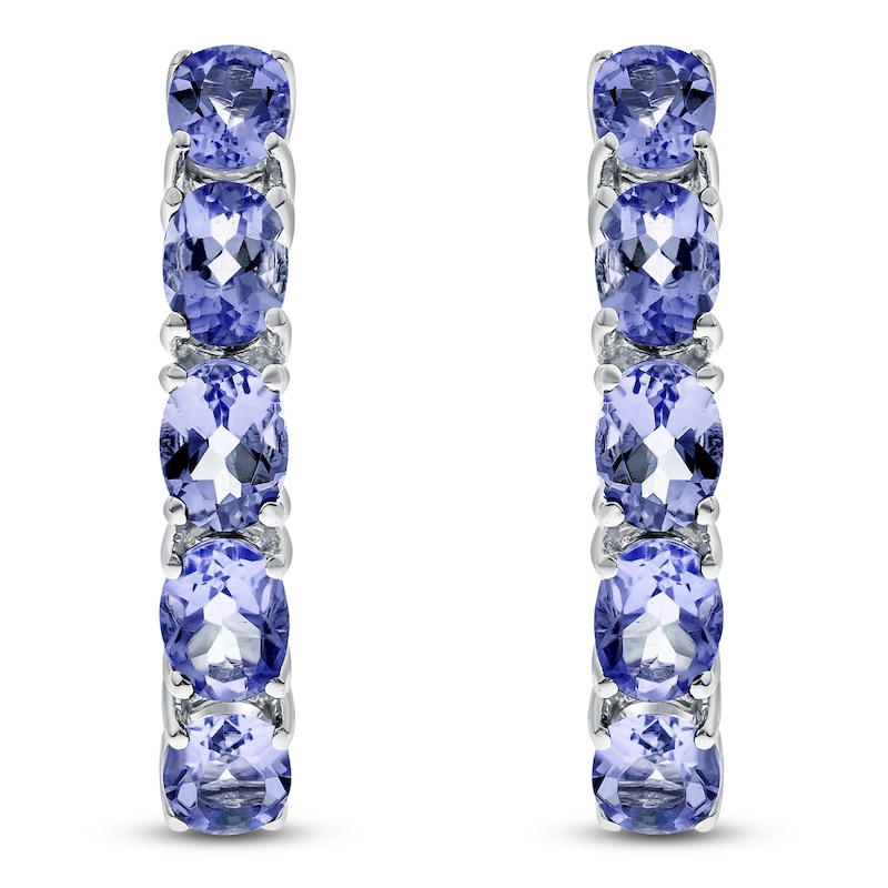 Main Image 2 of Oval-Cut Natural Tanzanite Hoop Earrings Sterling Silver