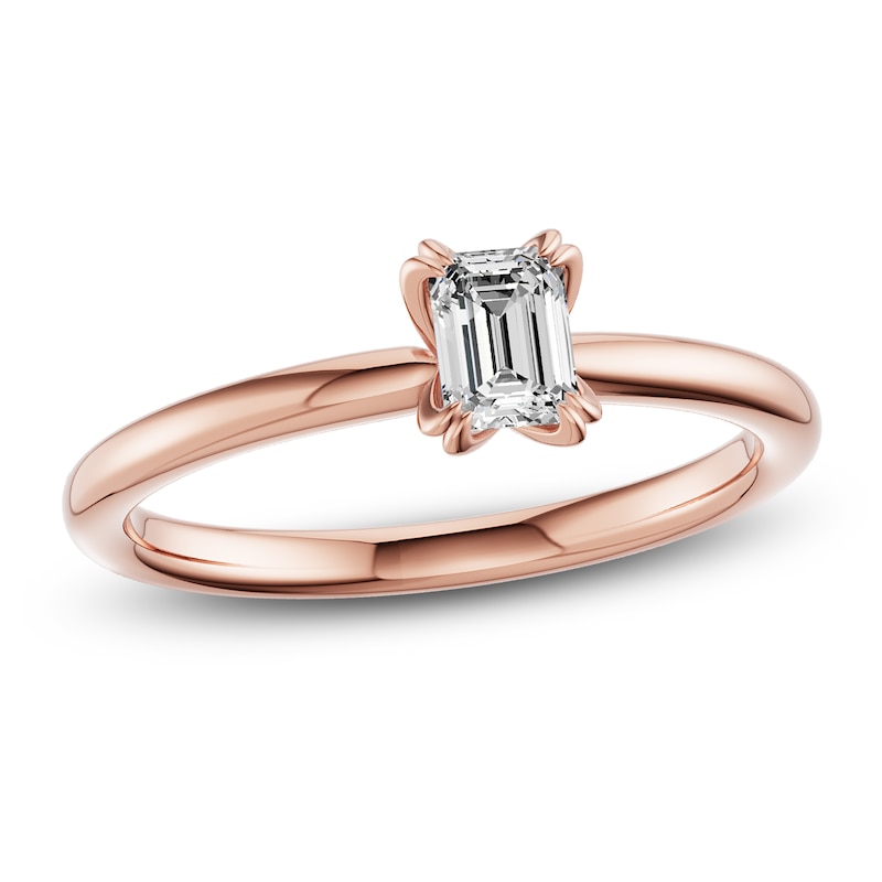 Main Image 1 of Emerald-Cut Diamond Solitaire Engagement Ring 1/2 ct tw 14K Rose Gold (I2/I)