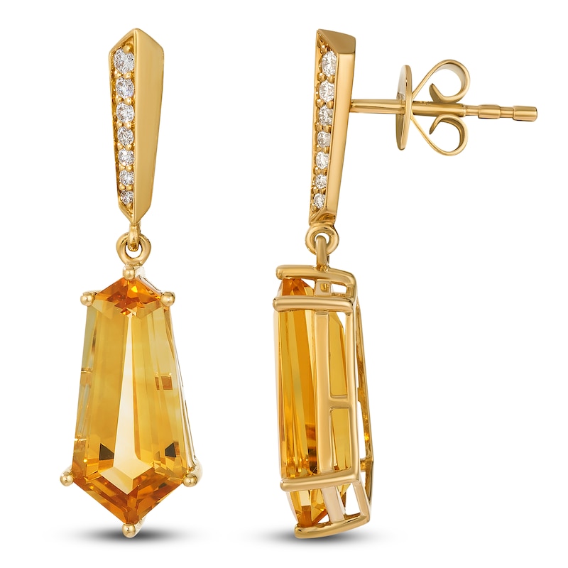 Main Image 1 of Le Vian Silhouette Hexagon-Cut Natural Citrine Dangle Earrings 1/10 ct tw Diamonds 14K Honey Gold