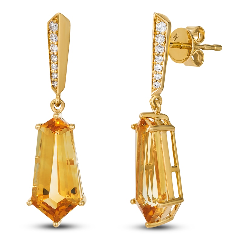 Main Image 2 of Le Vian Silhouette Hexagon-Cut Natural Citrine Dangle Earrings 1/10 ct tw Diamonds 14K Honey Gold