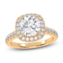 Round-Cut Lab-Grown Diamond Cushion Halo Engagement Ring 2 ct tw 14K Yellow Gold
