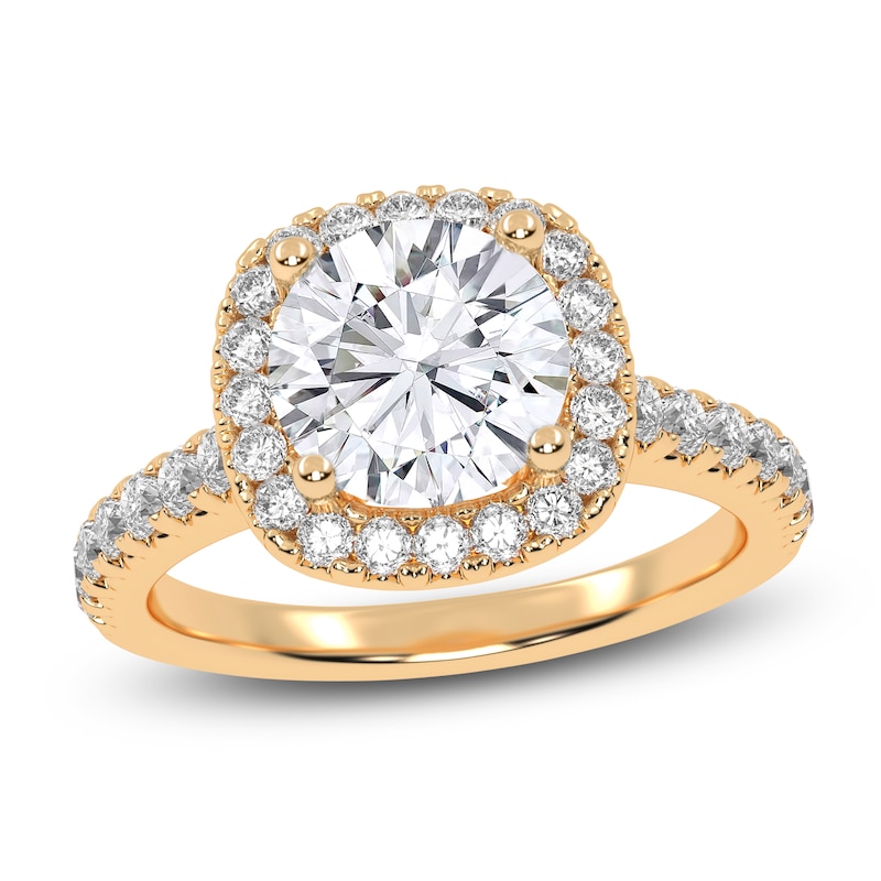 Main Image 1 of Round-Cut Lab-Grown Diamond Cushion Halo Engagement Ring 2 ct tw 14K Yellow Gold