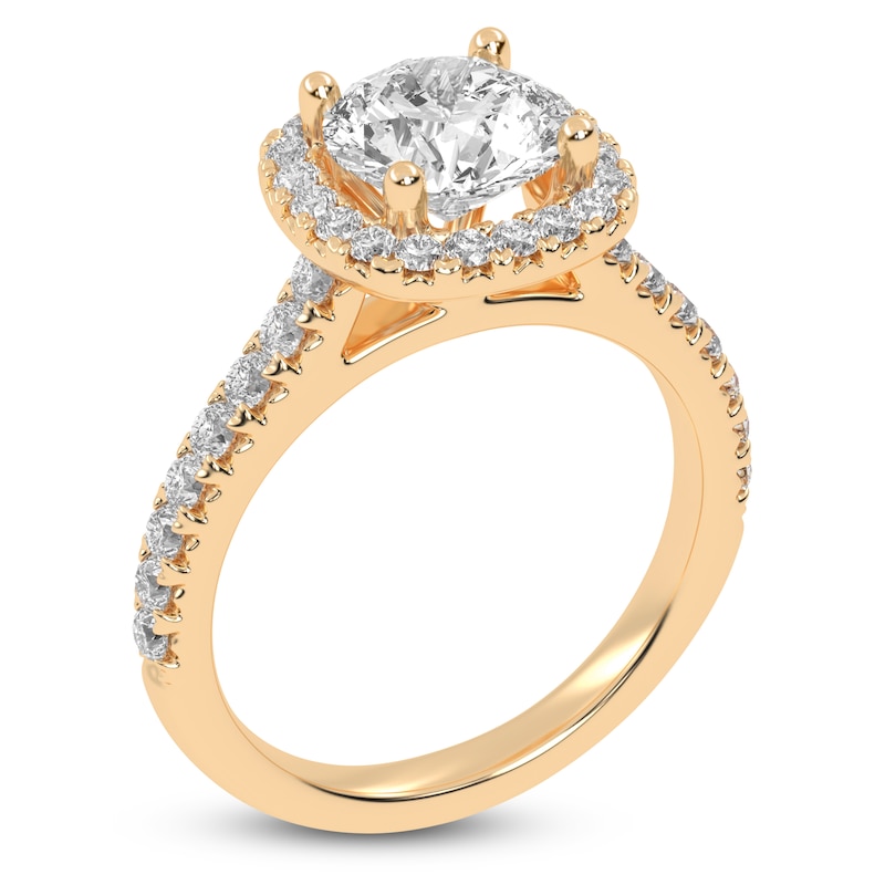 Main Image 2 of Round-Cut Lab-Grown Diamond Cushion Halo Engagement Ring 2 ct tw 14K Yellow Gold