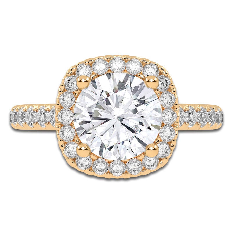 Main Image 3 of Round-Cut Lab-Grown Diamond Cushion Halo Engagement Ring 2 ct tw 14K Yellow Gold