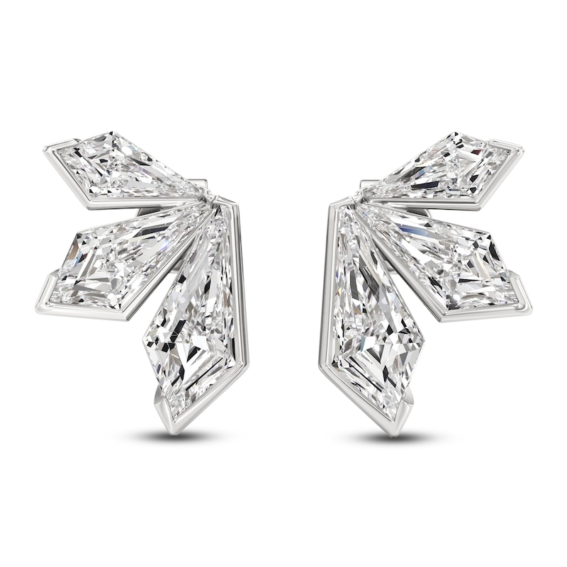Main Image 1 of J'Lure Kite Step-Cut Lab-Grown Diamond Three-Stone Earrings 2-7/8 ct tw 14K White Gold