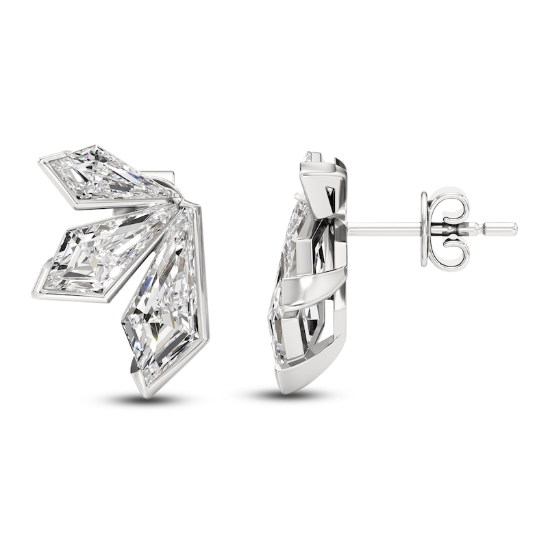 Main Image 2 of J'Lure Kite Step-Cut Lab-Grown Diamond Three-Stone Earrings 2-7/8 ct tw 14K White Gold