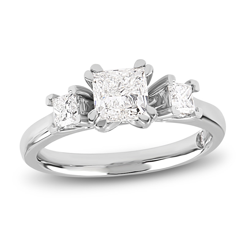 Main Image 1 of Storied Diamond Desert Sands of Eternity Princess-Cut Three-Stone Engagement Ring 1-3/8 ct tw Platinum
