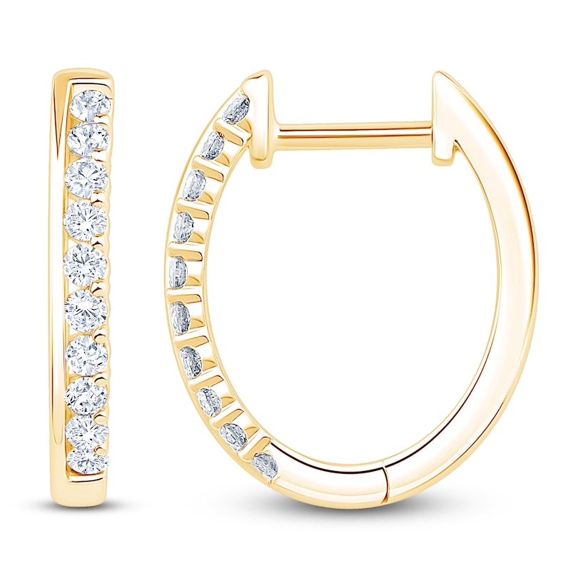 Main Image 1 of Diamond Oval Hoop Earrings 1/2 ct tw 10K Yellow Gold