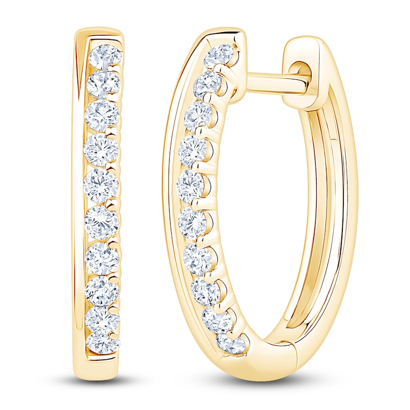 Main Image 2 of Diamond Oval Hoop Earrings 1/2 ct tw 10K Yellow Gold