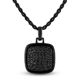 1933 by Esquire Men's Black Multi-Diamond Cushion-Shaped Necklace 1 ct tw Black Ion-Plated Sterling Silver 22"