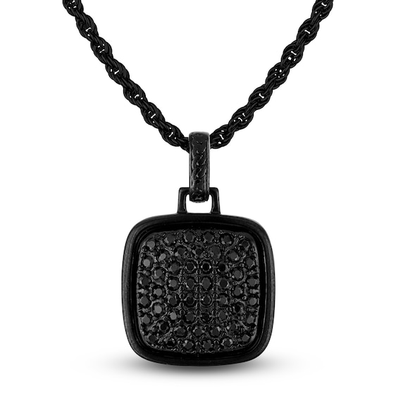 1933 by Esquire Men's Black Multi-Diamond Cushion-Shaped Necklace 1 ct tw Black Ion-Plated Sterling Silver 22"