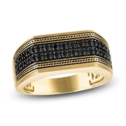 1933 by Esquire Men's Black Diamond Angled Two-Row Ring 1/2 ct tw 10K Yellow Gold