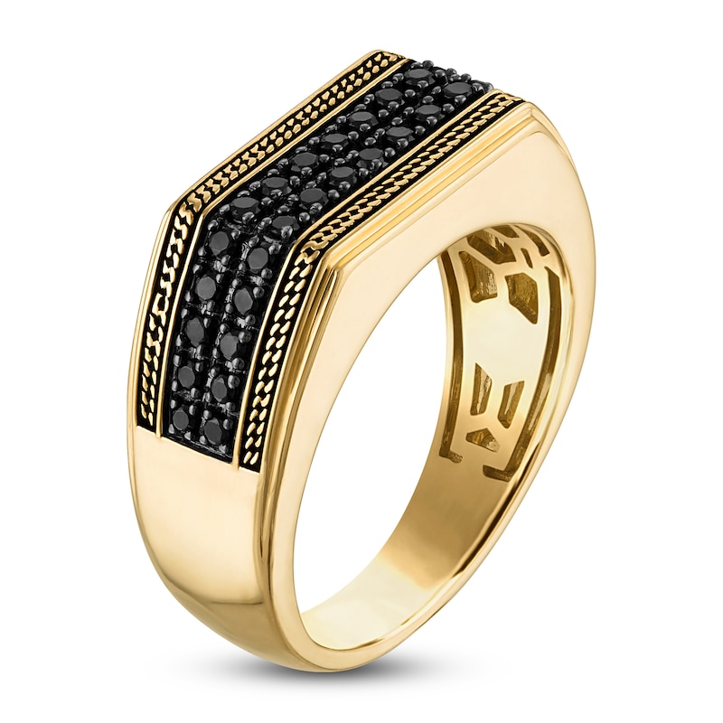 Main Image 2 of 1933 by Esquire Men's Black Diamond Angled Two-Row Ring 1/2 ct tw 10K Yellow Gold