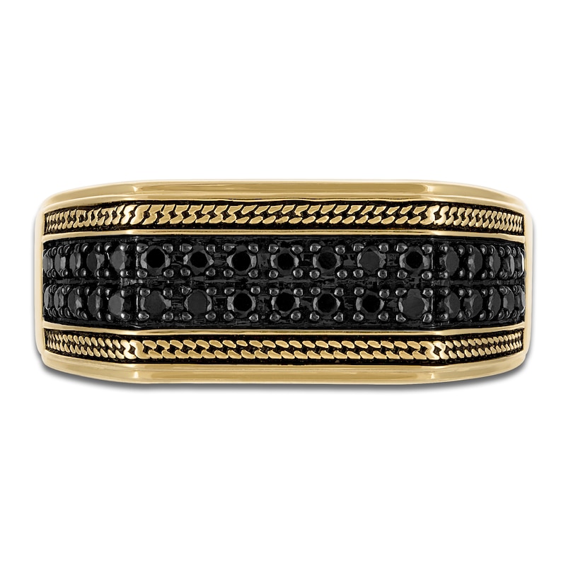 Main Image 3 of 1933 by Esquire Men's Black Diamond Angled Two-Row Ring 1/2 ct tw 10K Yellow Gold