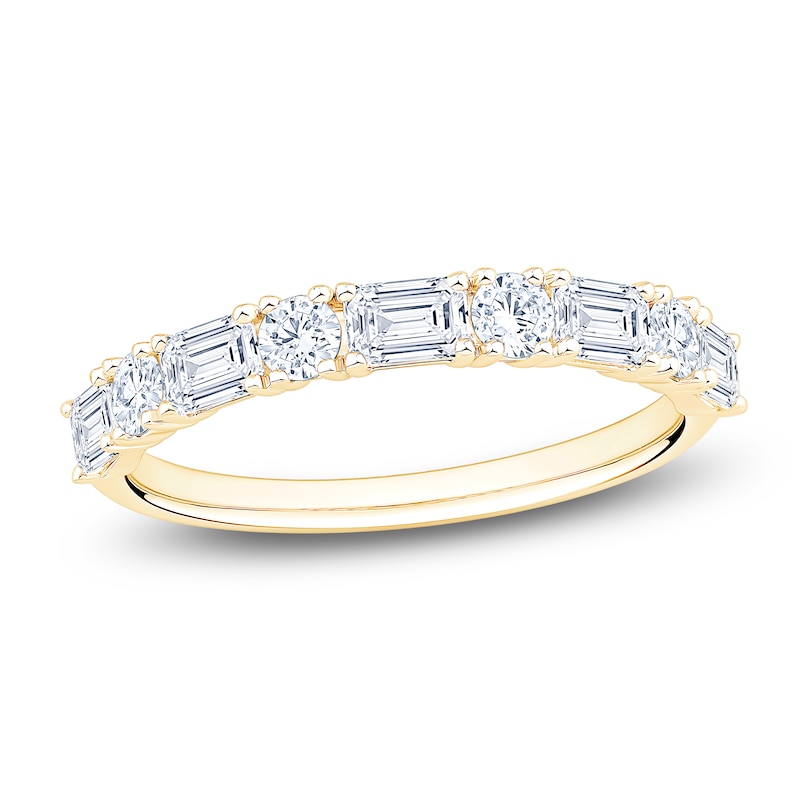 Main Image 1 of Round & Emerald-Cut Lab-Grown Diamond Alternating Anniversary Ring 1 ct tw 14K Yellow Gold