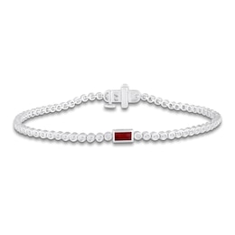 Baguette-Cut Natural Ruby & Diamond Bracelet 3/4 ct tw 10K White Gold 7"