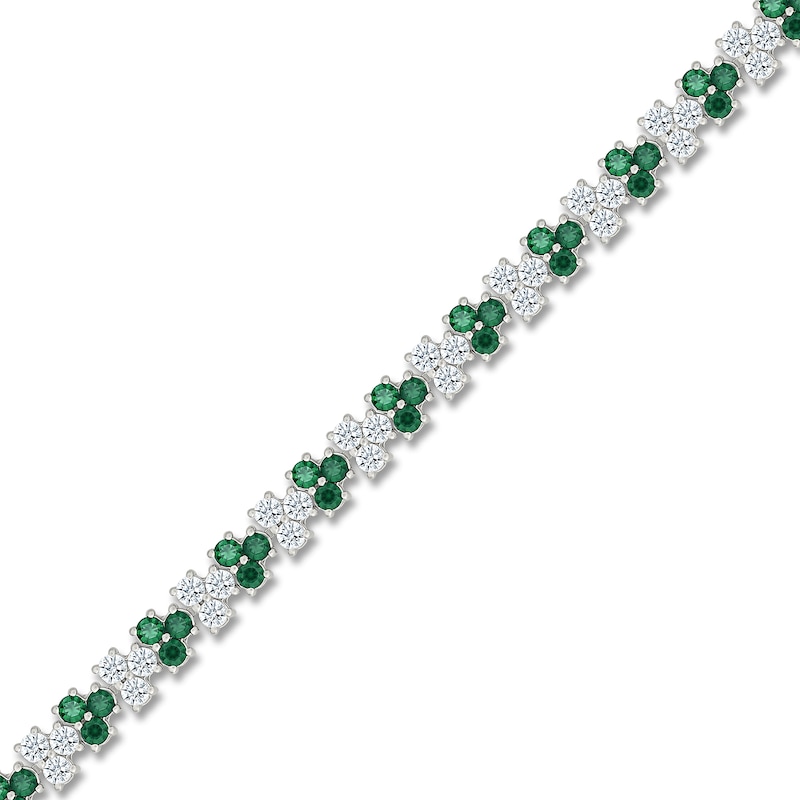 Main Image 2 of Lab-Created Emerald & White Lab-Created Sapphire Trios Bracelet Sterling Silver 7"