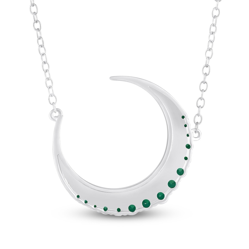 Main Image 3 of Lab-Created Emerald & White Lab-Created Sapphire Crescent Moon Necklace Sterling Silver 18"