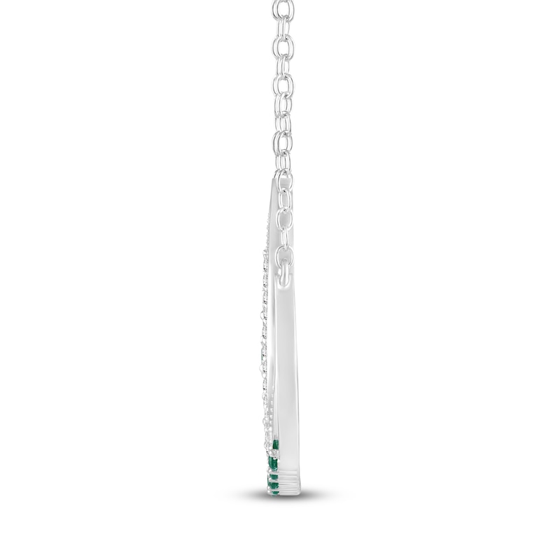 Main Image 4 of Lab-Created Emerald & White Lab-Created Sapphire Crescent Moon Necklace Sterling Silver 18"