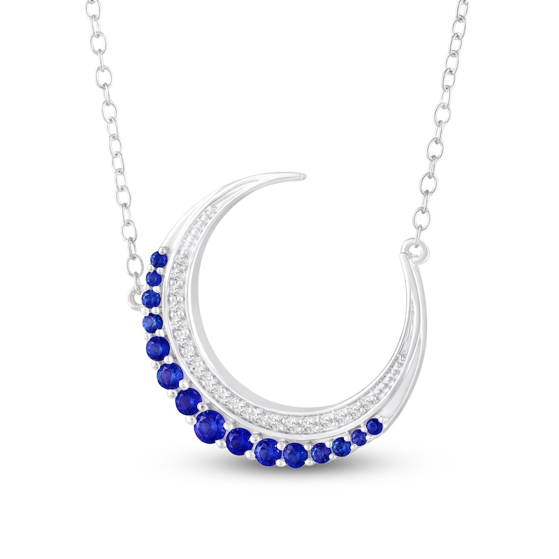 Main Image 2 of Blue & White Lab-Created Sapphire Crescent Moon Necklace Sterling Silver 18"