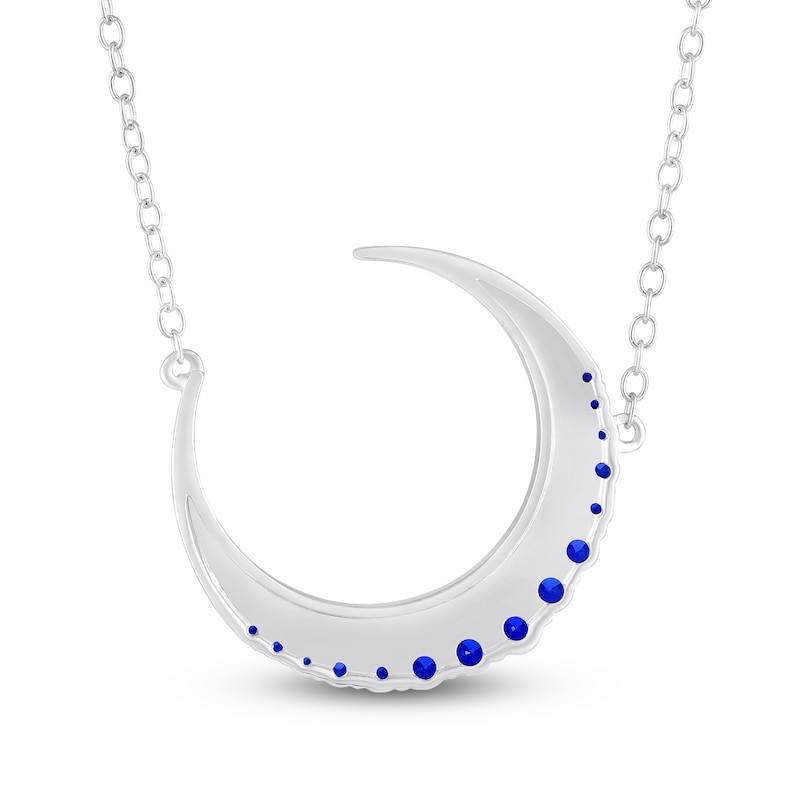 Main Image 3 of Blue & White Lab-Created Sapphire Crescent Moon Necklace Sterling Silver 18"