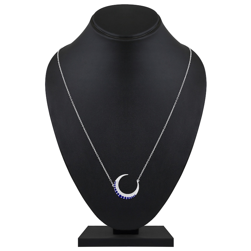 Main Image 5 of Blue & White Lab-Created Sapphire Crescent Moon Necklace Sterling Silver 18"