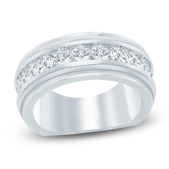 Men's Lab-Grown Diamond Milgrain-Edge Band 2 ct tw 14K White Gold