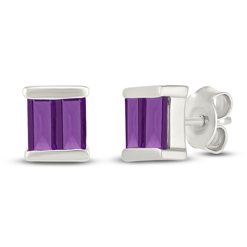 Main Image 2 of Baguette-Cut Amethyst 2-Stone Studs Sterling Silver