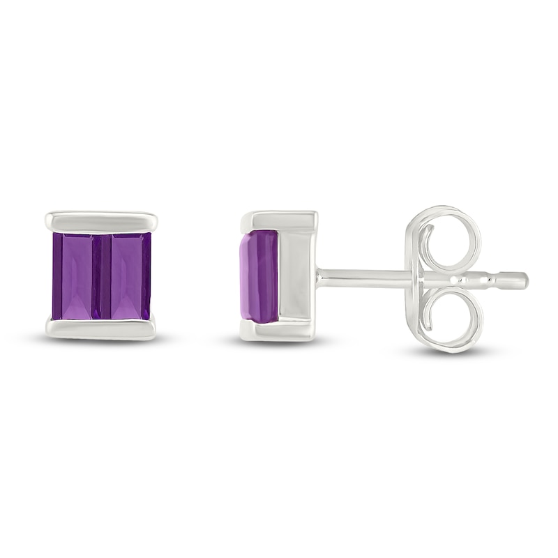 Main Image 3 of Baguette-Cut Amethyst 2-Stone Studs Sterling Silver