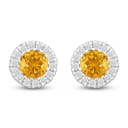 Round-Cut Citrine & Diamond Halo Stud Earrings 1/8 ct tw 10K White Gold