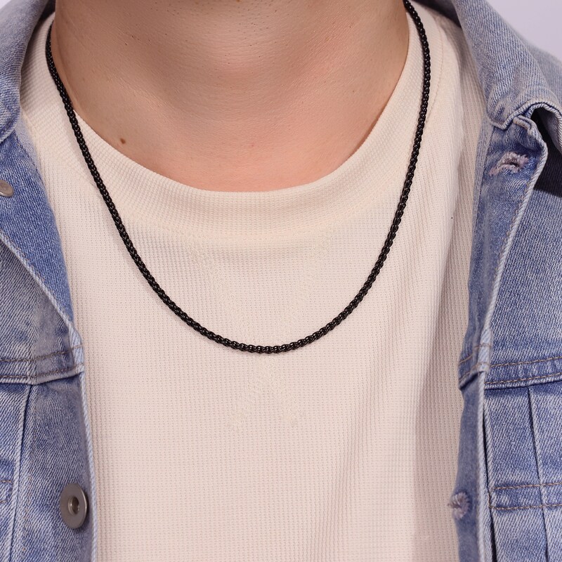 Main Image 4 of Wheat Chain Necklace 3mm Black Ion-Plated Stainless Steel 30"