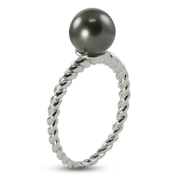 Black Cultured Pearl Rope-Twist Ring Sterling Silver 8-8.5mm