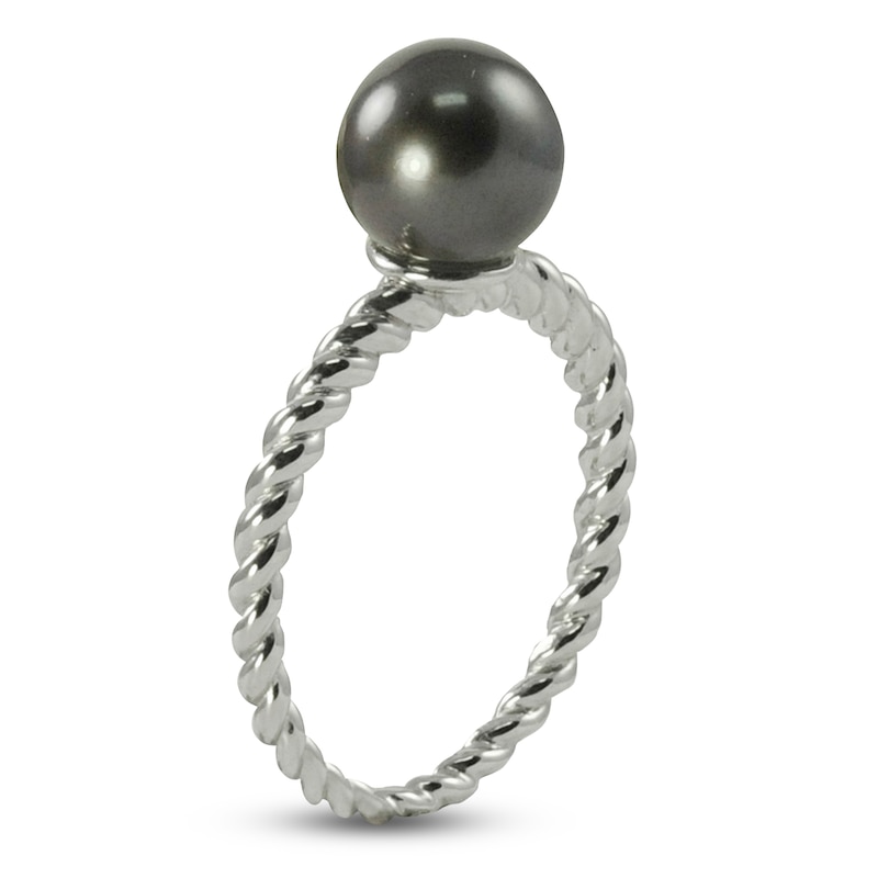 Main Image 1 of Black Cultured Pearl Rope-Twist Ring Sterling Silver 8-8.5mm