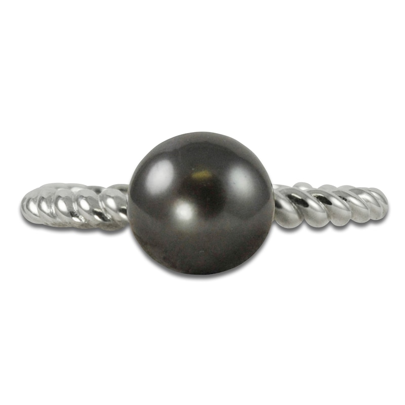 Main Image 2 of Black Cultured Pearl Rope-Twist Ring Sterling Silver 8-8.5mm