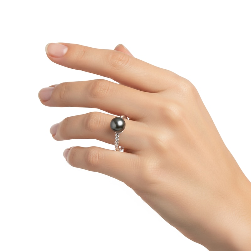 Main Image 3 of Black Cultured Pearl Rope-Twist Ring Sterling Silver 8-8.5mm